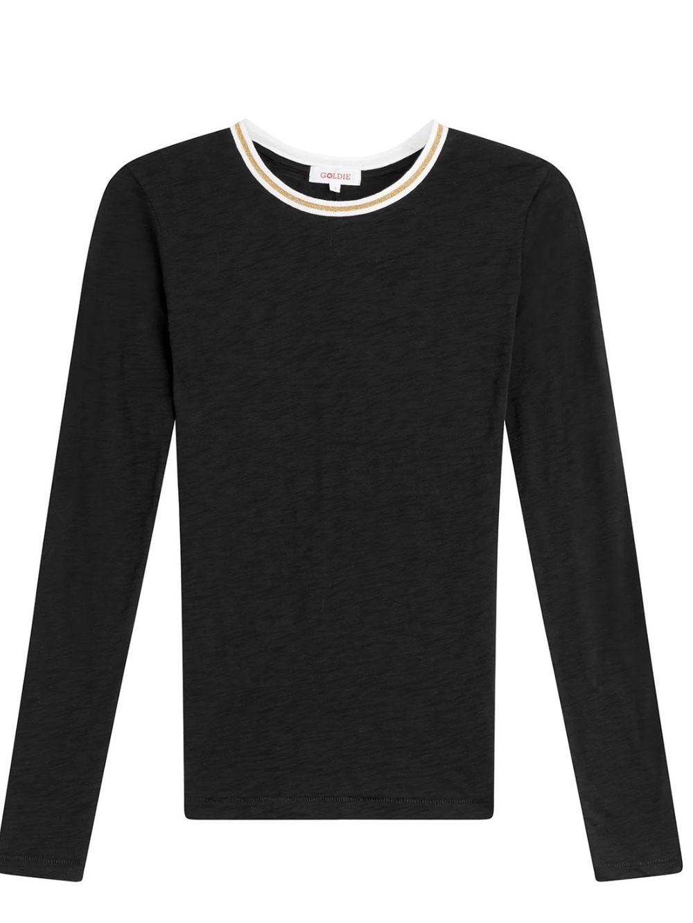 Goldie black long sleeve T w/metallic gold trim